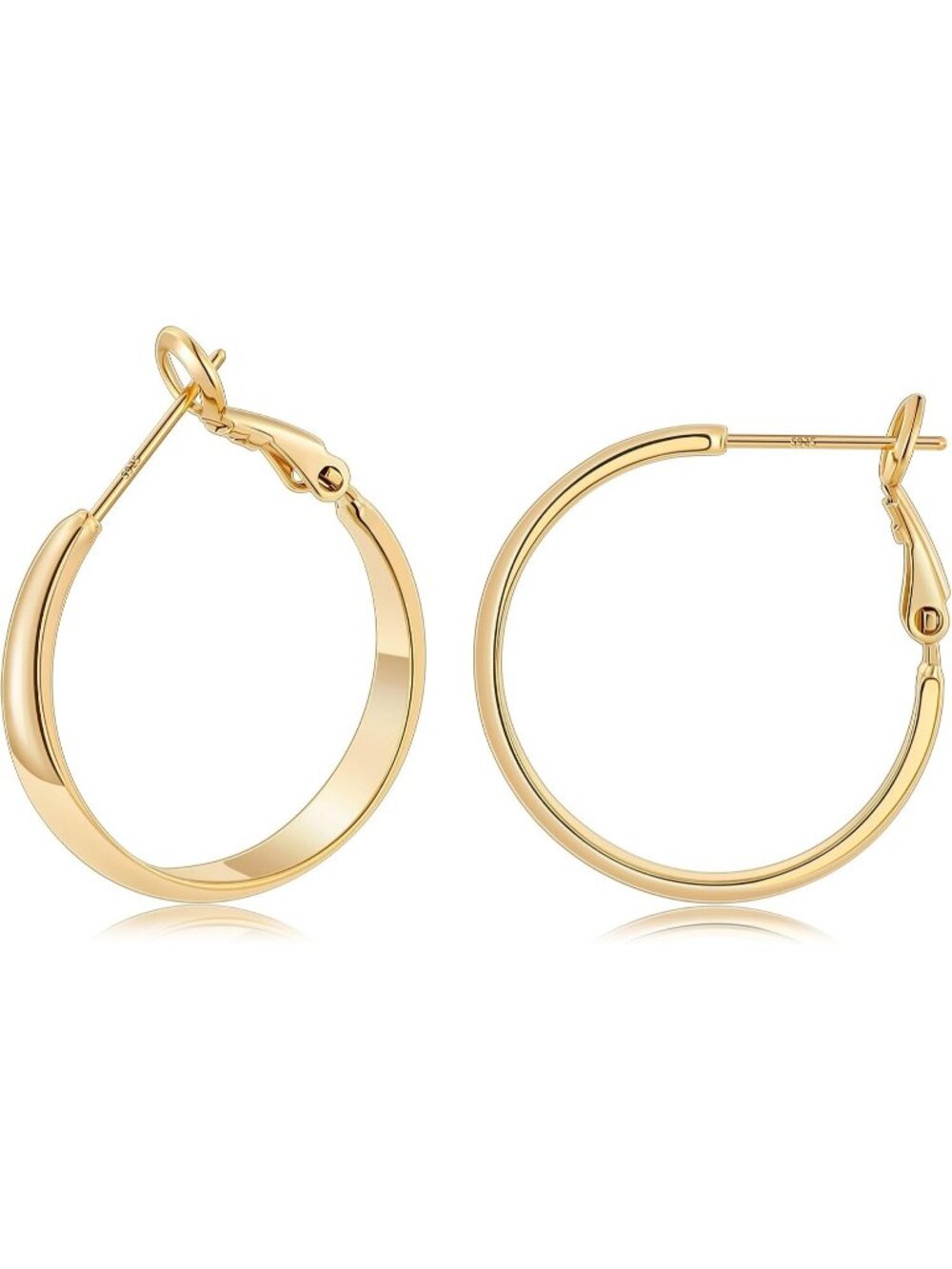 Women's 14K Gold Plated 25mm Wide 925 Post Thick Round Hoop Earrings